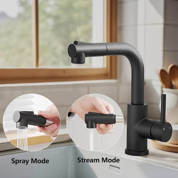 Single Handle Pull Out Sprayer Stainless Steel Kitchen Faucet in Matte Black