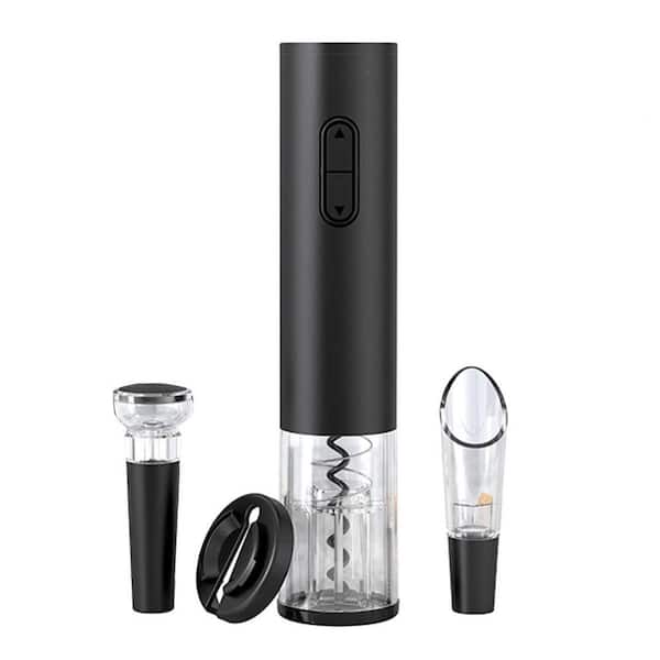 Modern Black Electric Wine Opener Kit Battery Operated with Foil Cutter Wine Aerator Pourer Vacuum Stopper
