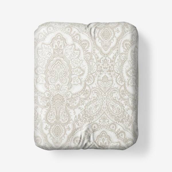 The Company Store Legends Luxury Vintage Damask Beige Sateen Queen Fitted Sheet