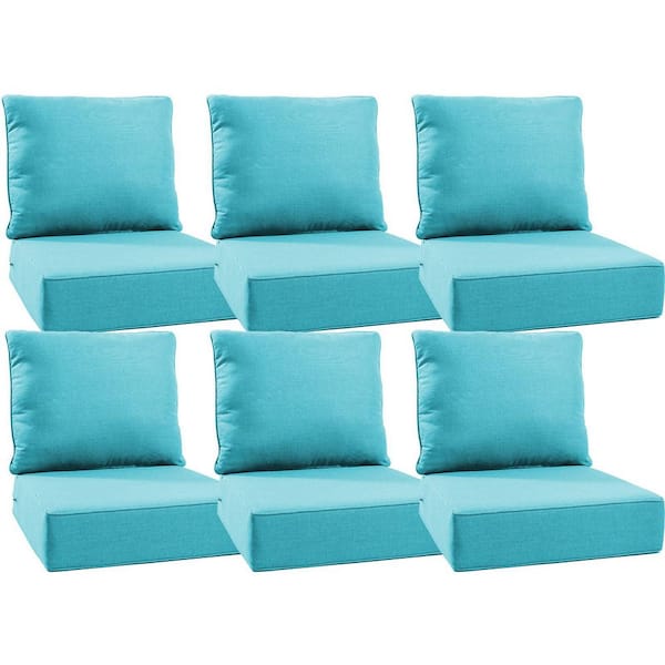 22 in. W x 24 in. D x 6 in. T 12-Piece Water & Fade Resistant Outdoor Lounge Chair Replacement Cushion Set in Light Blue