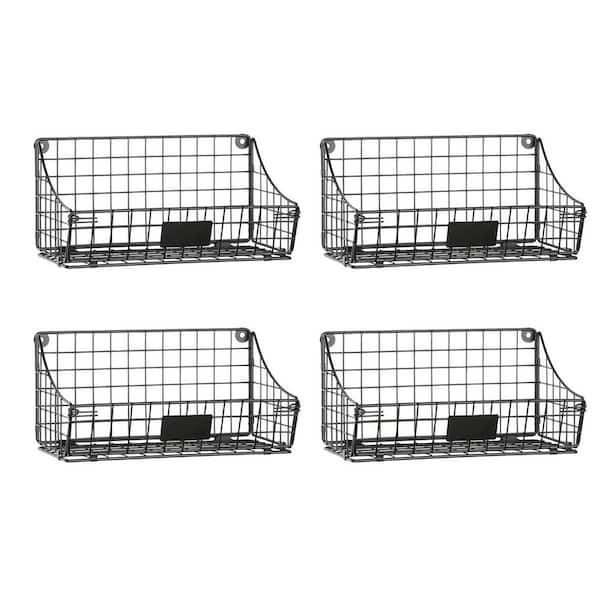 Unbranded Black 11.5 in. x 6 in. Metal Decorative Basket Set of 4 with 5 S Hook and 4 Adhesive Hook