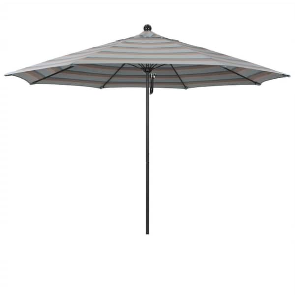 11 ft. Black Aluminum Market Patio Umbrella with Fiberglass Ribs Pulley Lift in Gateway Mist Sunbrella