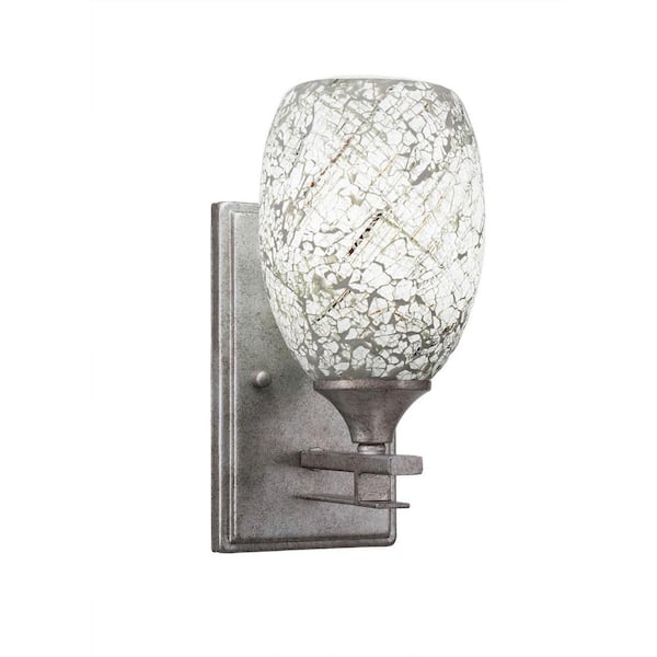 Unbranded Ontario 5 in. 1 Light Wall Sconce Aged Silver 5 in. Natural Fusion Glass Shade