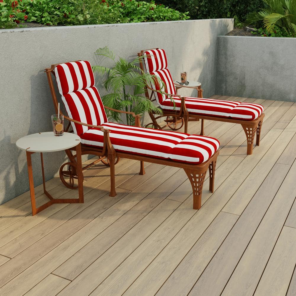 Cabana Red and White Striped Outdoor Chaise Lounge Cushion, 74" x 22"
