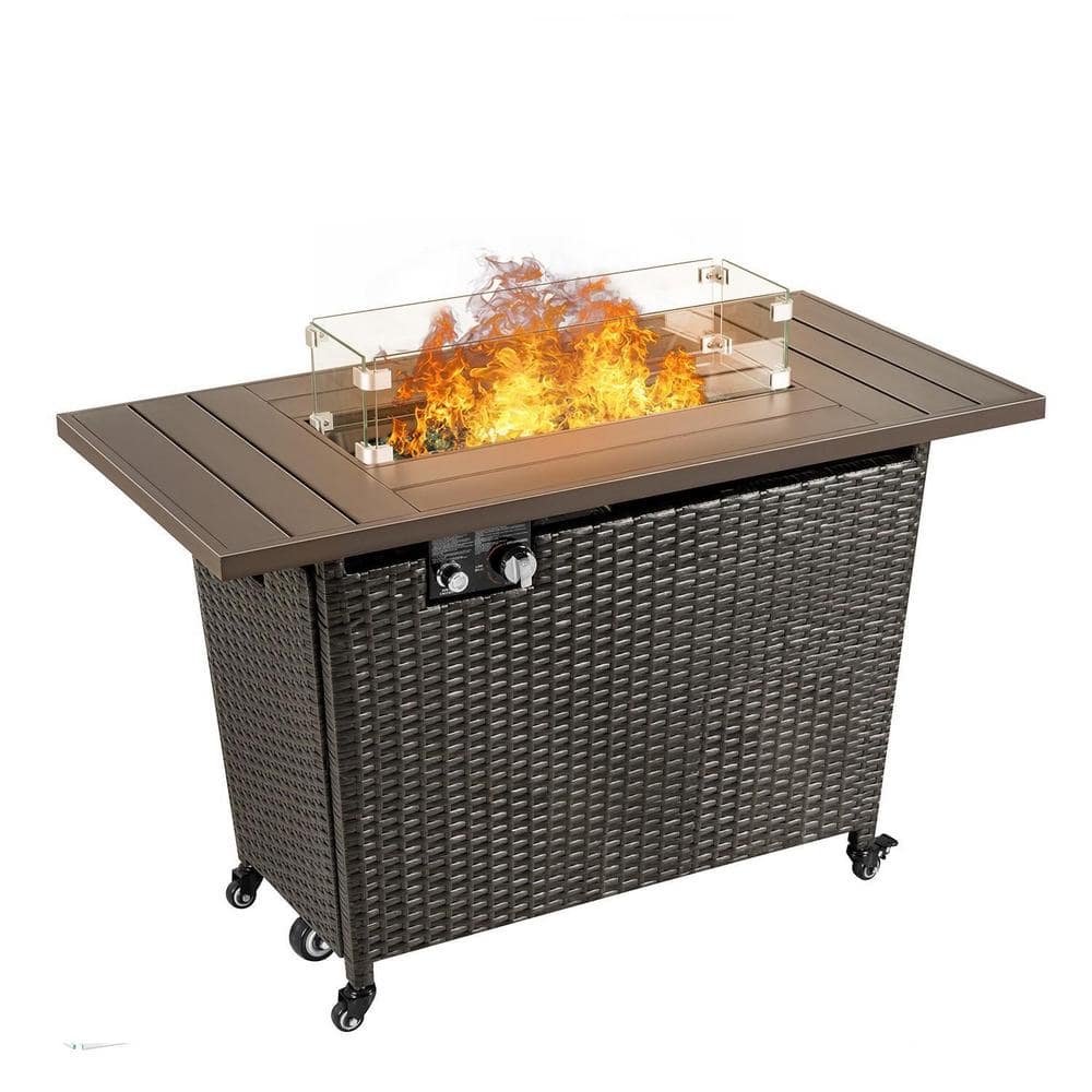 Foredawn 43 in. 50,000 BTU Propane Outdoor Fire Pit Table with Wheels ...