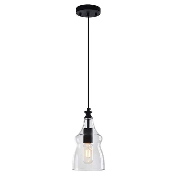 Home Lighting 5.11 in 60 Watts 1Light Black-Clear Modern Glass Pendant Light Farmhouse for Kitchen, 1Pack