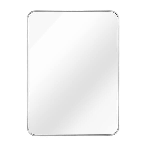 Diyuko 30 in. H x 22 in. W Modern Rectangle Metal Framed Silver Bathroom Vanity Mirror