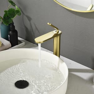 Single-Handle Single-Hole Bathroom Vessel Sink Faucet with Deckplate Included and Spot Resistant in Brushed Gold