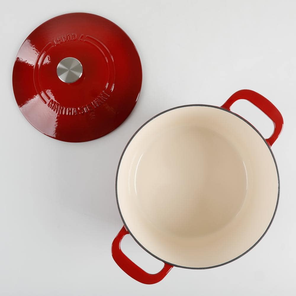 Red 7-Quart Enameled Cast Iron Dutch Oven with Lid