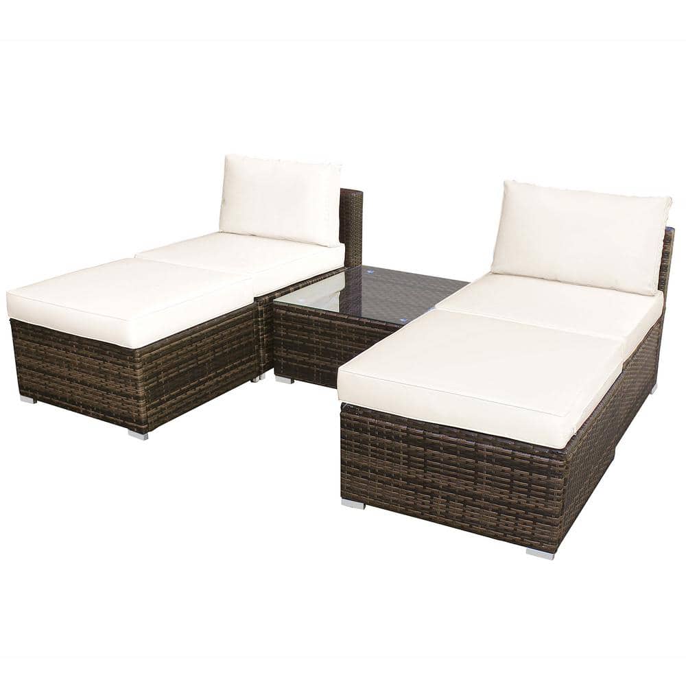 5-Piece Rattan Wicker Outdoor Furniture Set Patio Armless Chair and Ottoman with Cushion price history on PriceWatchPro