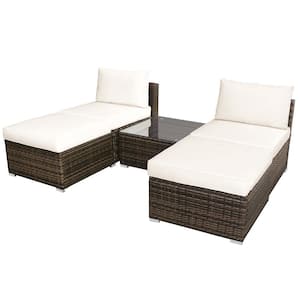 5-Piece Rattan Wicker Outdoor Furniture Set Patio Armless Chair and Ottoman with Cushion