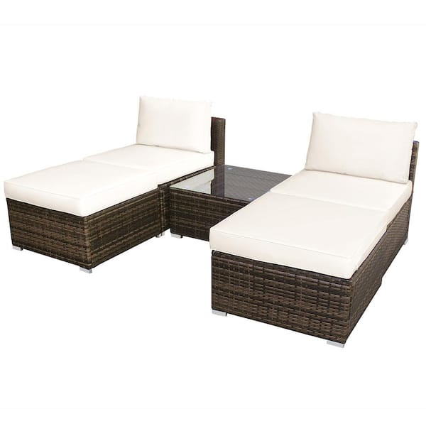 Gymax 5-Piece Rattan Wicker Outdoor Furniture Set Patio Armless Chair and Ottoman with Cushion