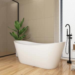 67 in. x 30 in. Acrylic Freestanding Soaking Bathtub with Center Drain in Gloss White