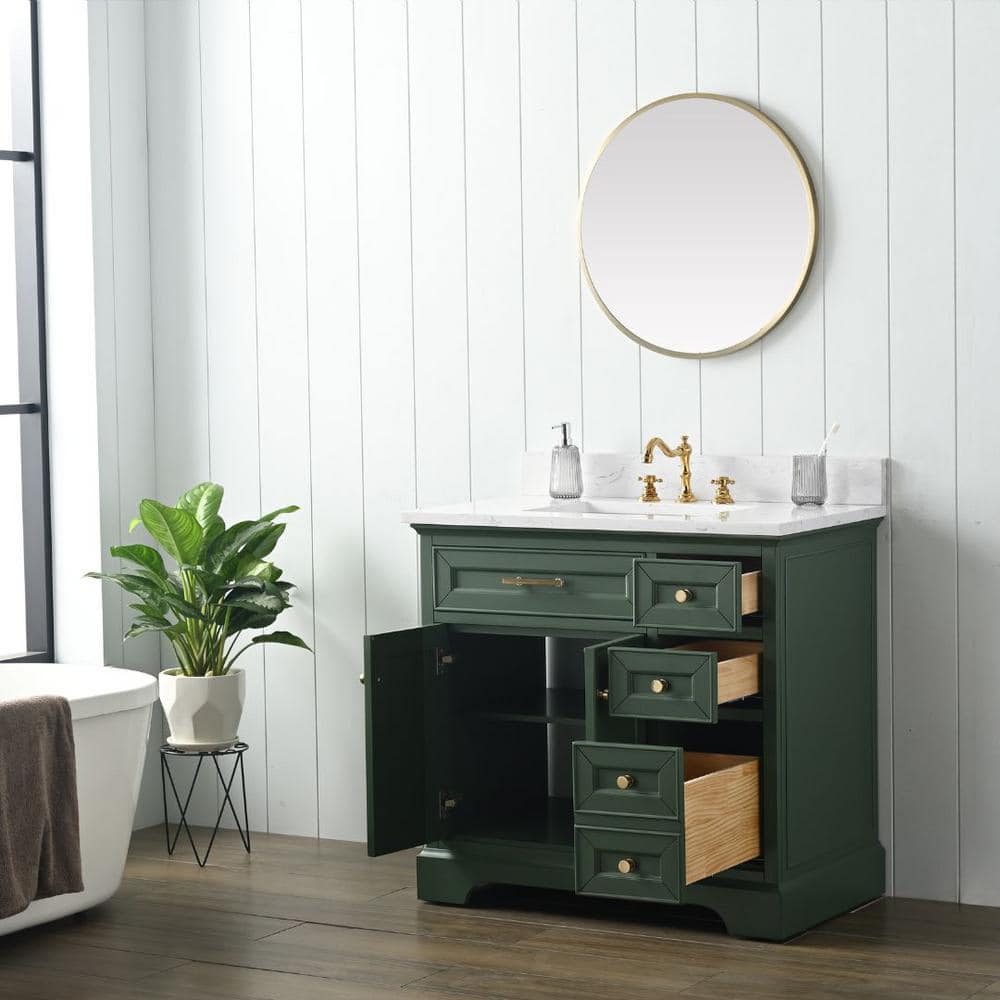 Thompson 36'' Evergreen Freestanding Bathroom Vanity with Gold Hardware