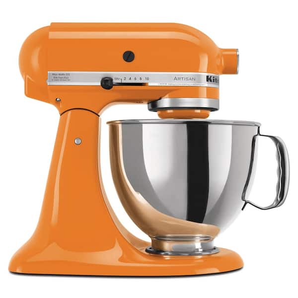 KitchenAid Artisan 5 Qt. 10-Speed Tangerine Stand Mixer with Flat Beater, 6-Wire Whip and Dough Hook Attachments