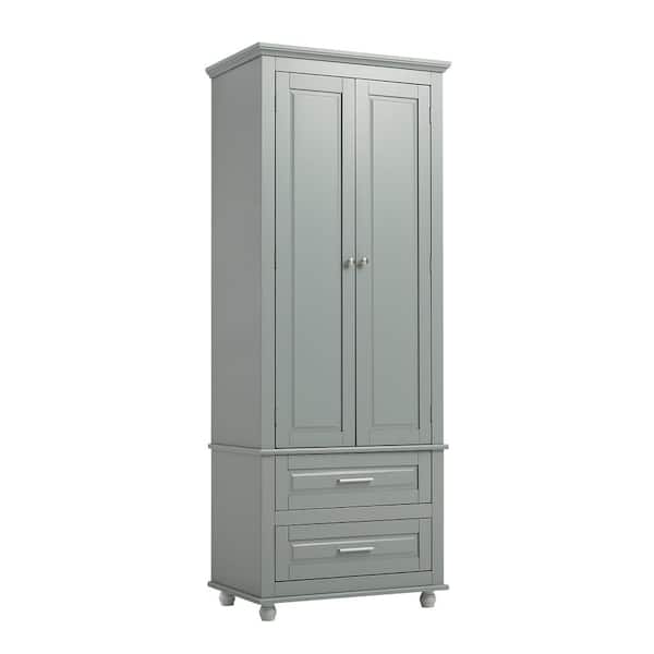 Lycvki 24 in. W x 15.7 in. D x 62.5 in. H Gray Linen Cabinet with Drawers and Adjustable Shelf for Bathroom/Office