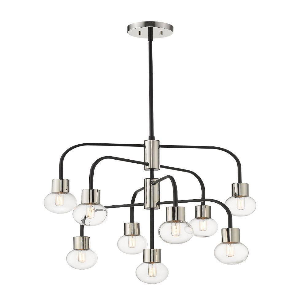 Neutra 9-Light Matte Black Plus Polished Nickel Chandelier with Glass Shade