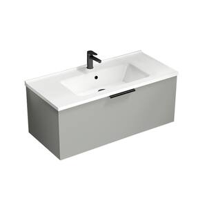 Bodrum 39.37 in. W x 17.72 in. D x 16.14 in . H Wall Mounted Bath Vanity in Grey Mist with Vanity Top Basin in White