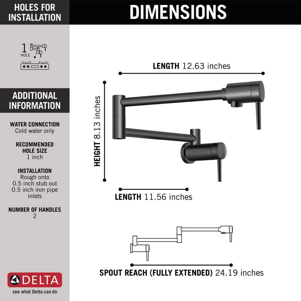 Matte Black Contemporary Wall Mount Pot Filler Faucet