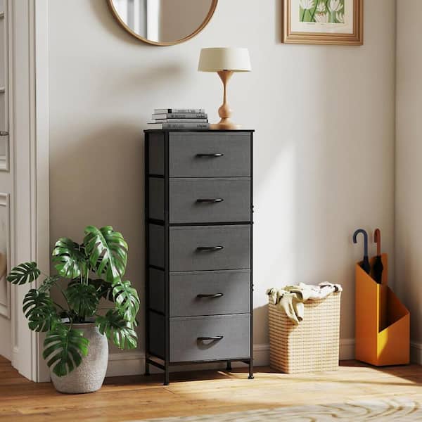 classic 5 drawer dresser WONDER COMFORT Classical Gray 11.8 in. Wide Chest of Drawers with Wood Top Organizer and Removable Fabric Bins Bedroom furniture
