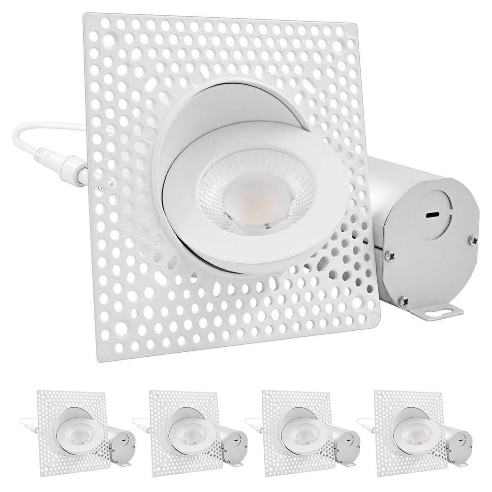 LUXRITE 3 in. Canless Remodel LED Trimless Gimbal Recessed Light 5Color Temperatures Dimmable