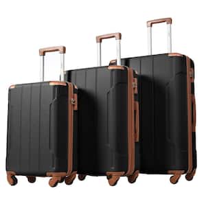 Black and Brown 3-Piece Expandable ABS Hardshell Spinner Luggage Set with TSA Lock and Reinforced Corner Bumpers