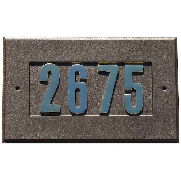 QualArc Manchester Rectangular Aluminum Address Plaque in Bronze Color with Polished Gold Brass Numbers