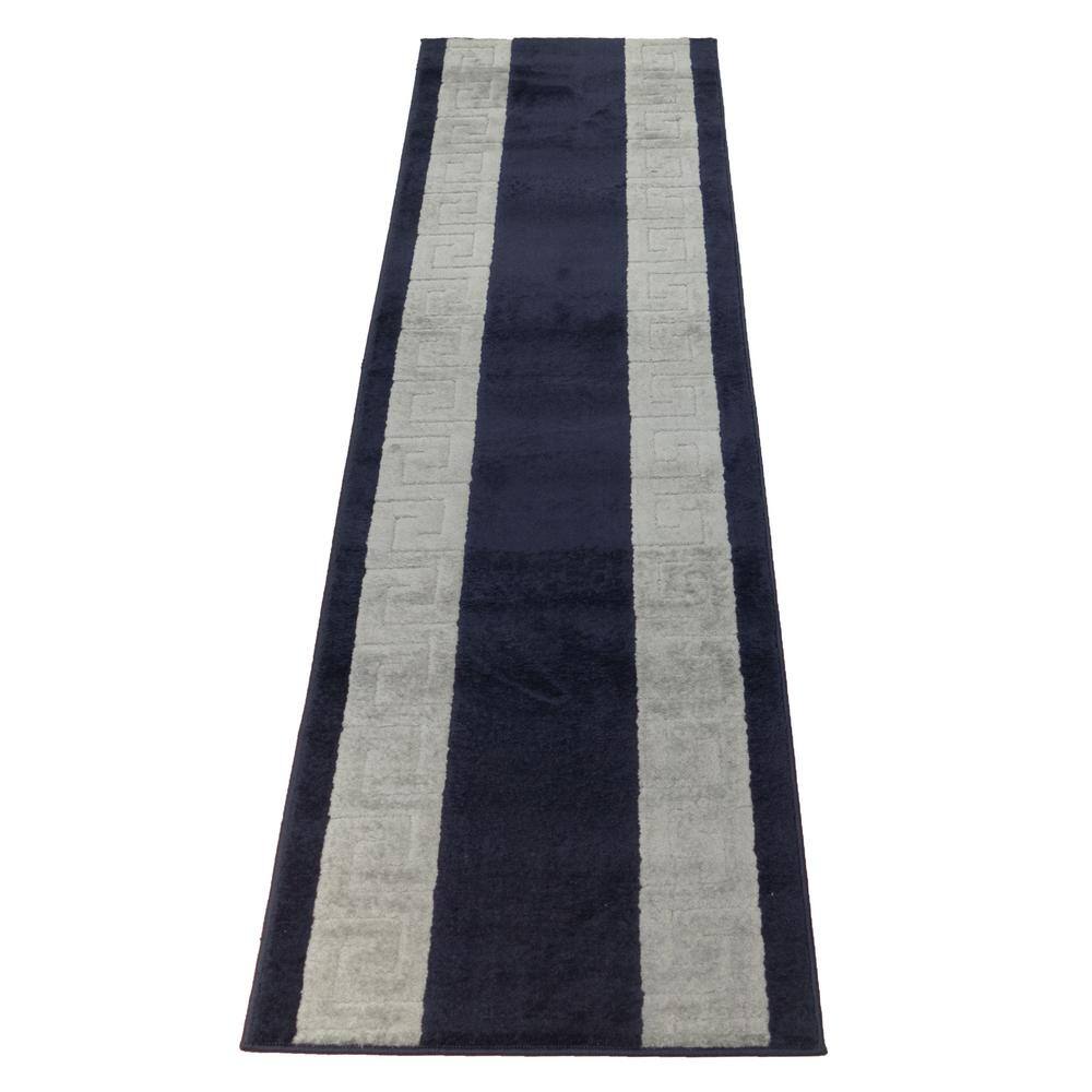 RugStylesOnline Euro Meander Design Navy 36 in. x 22 ft. Your Choice ...