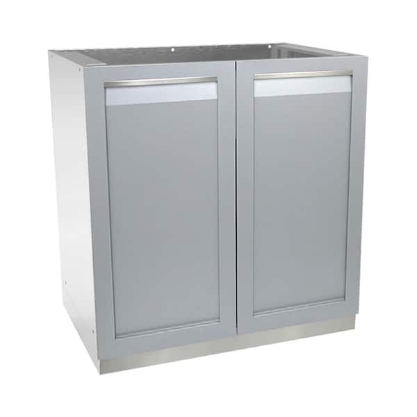 4 Life Outdoor Stainless Steel Assembled 32x35x24 in. Outdoor Kitchen Base Cabinet with 2 Full Height Doors in Gray