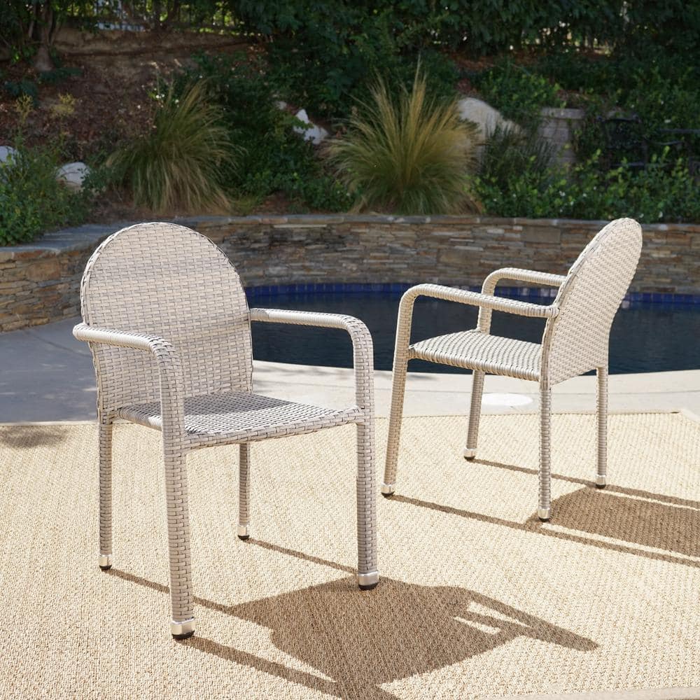 Noble House Aurora Chateau Grey Stackable Aluminum Outdoor Dining Chair (2-Pack) -  20203