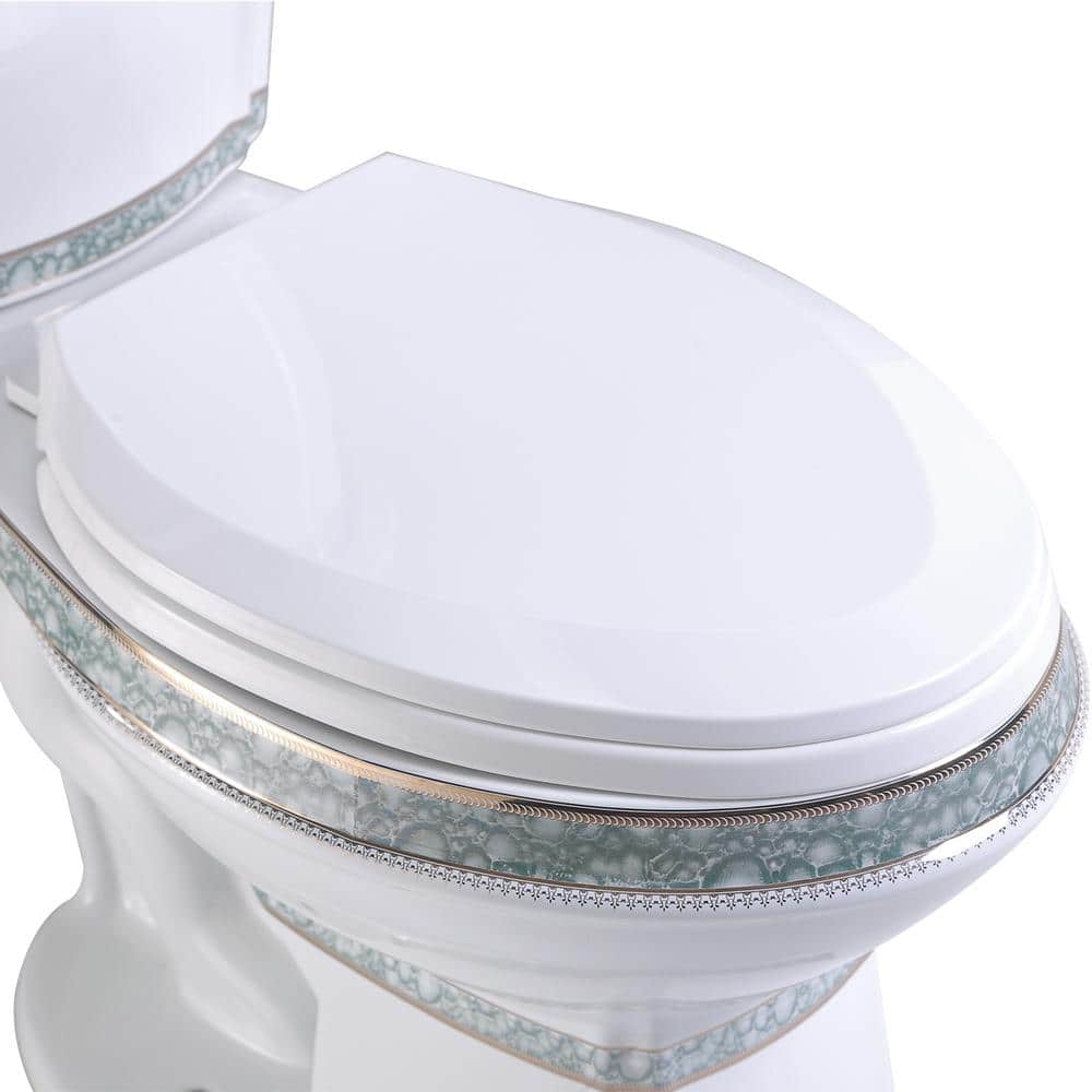 Elongated White and Green Dual Flush Two-Piece Toilet