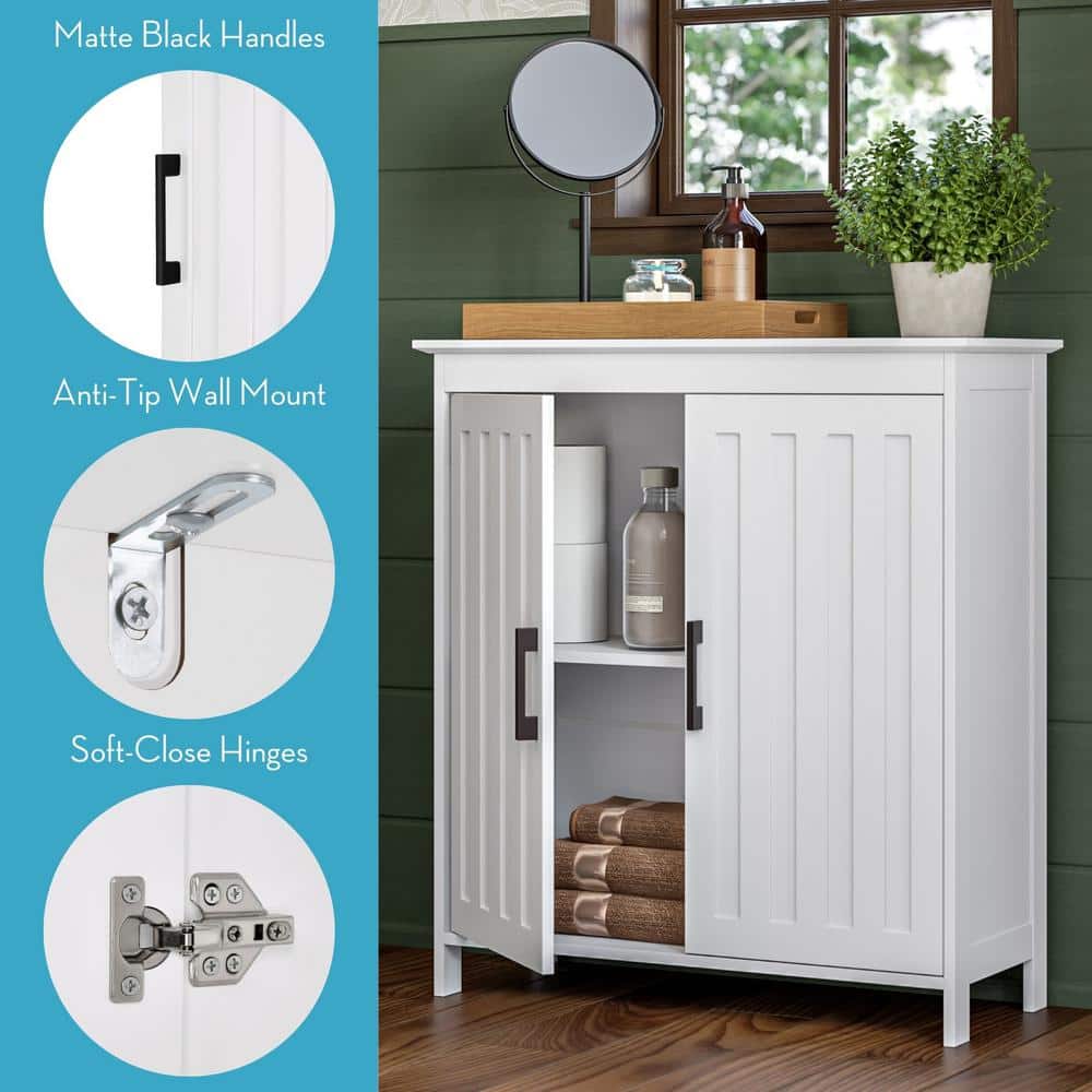 White MDF Storage Cabinet with Adjustable Shelves and Black Handles
