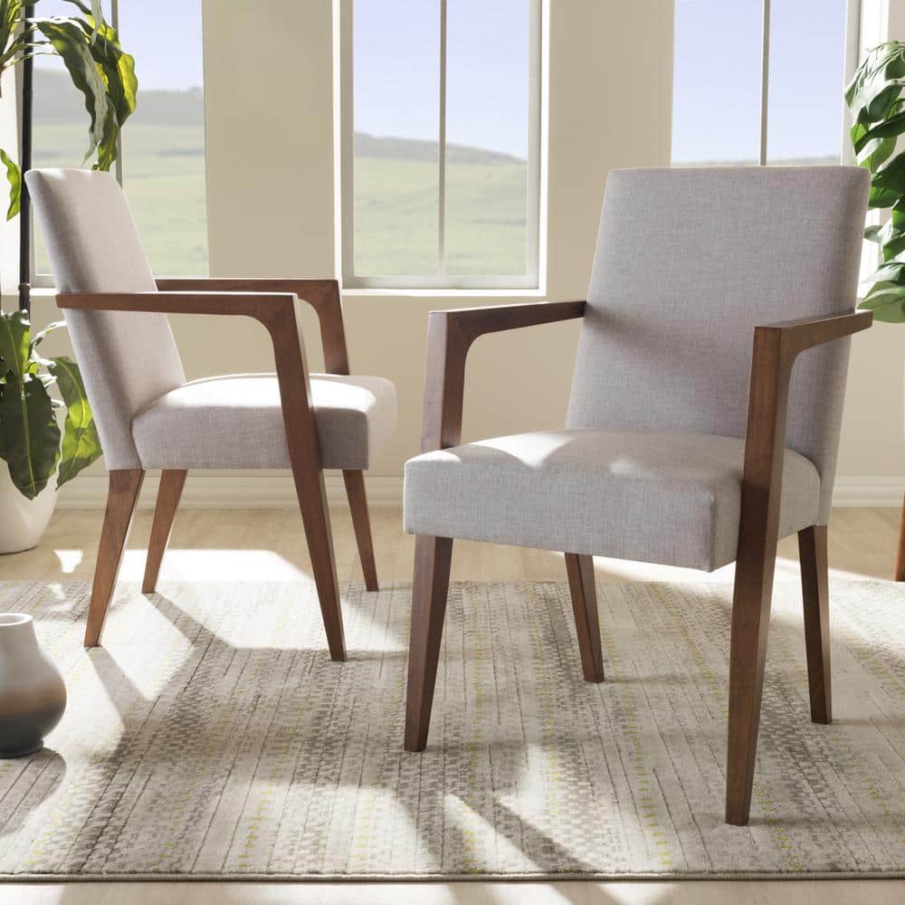 Andrea Mid-Century Modern Grayish Beige Leather Accent Chair