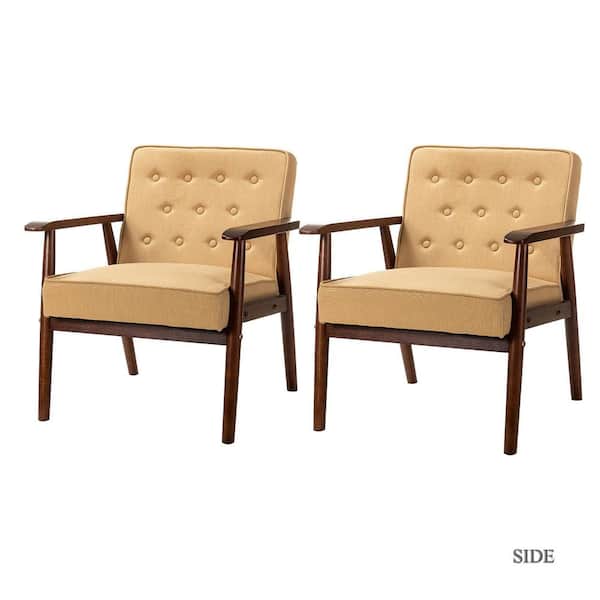 JAYDEN CREATION Blaney Dark Brown Legs Mustard Accent Arm Chair with Tufted Back (Set of 2)
