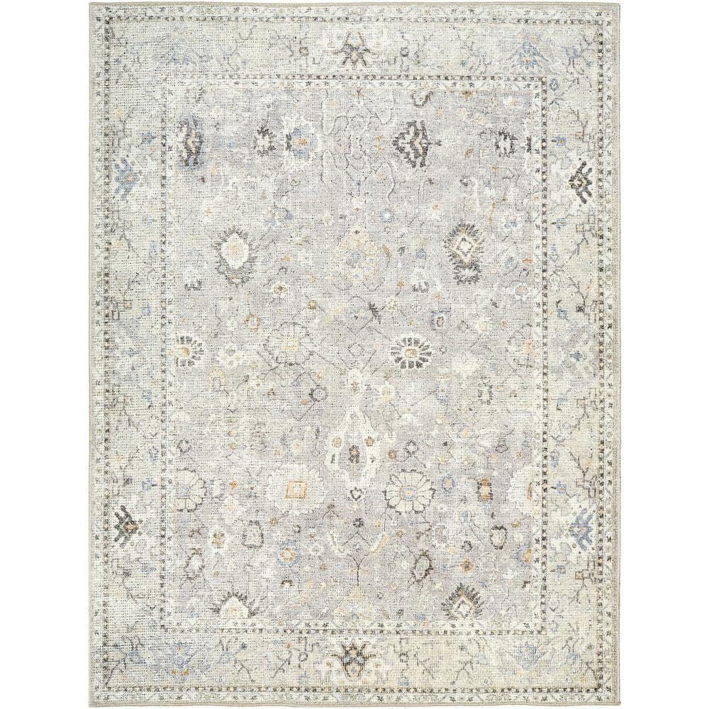 Feather Gray Rectangular Synthetic Easy Care Area Rug 5'3" x 7'