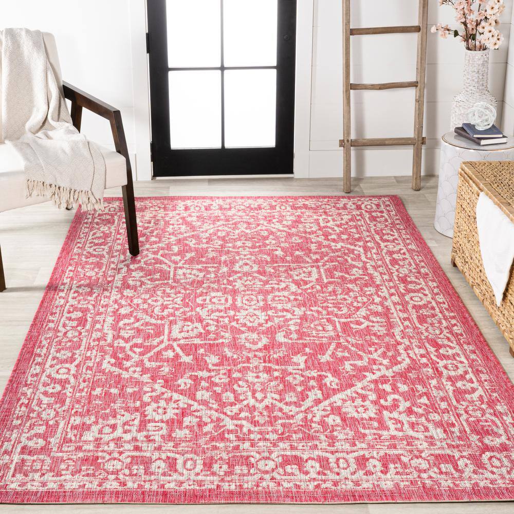 Fuchsia and Light Gray 9' x 12' Bohemian Medallion Rug