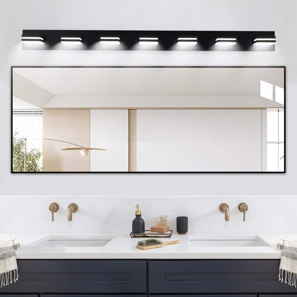 55 in. 7-Light Black LED Vanity Light Bar with Dimmable Square Acrylic Shades price history on PriceWatchPro
