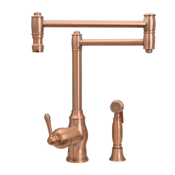 Akicon Deck-Mounted Pot Filler Faucet with Side Sprayer in Copper