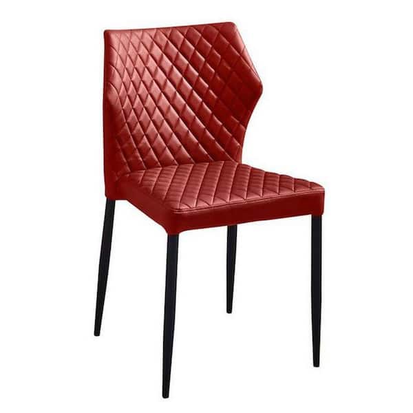 Benjara Red and Black Vegan Faux Leather Diamond Tufted Dining Chair