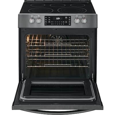 30 in. 5.4 cu. ft. Front Control Electric Range with Air Fry in Black Stainless Steel