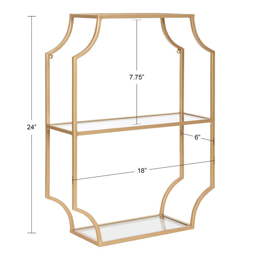 Elegant Gold and Glass Geometric Cube Wall Shelf, 25.5"