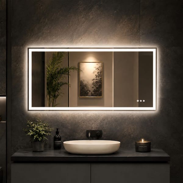 60 in. W x 36 in. H Rectangular Frameless Anti-Fog Dimmable Wall Bathroom Vanity Mirror with Backlit and Front Lit