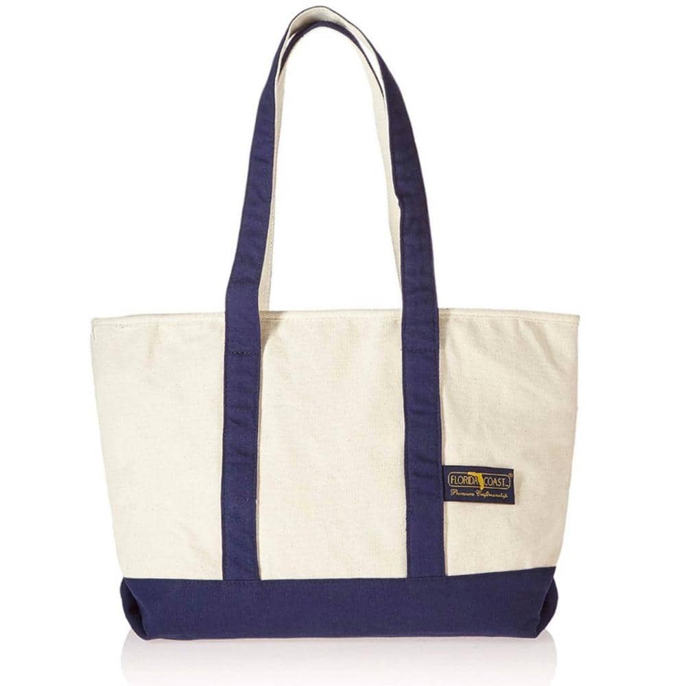 Lands' End Open Top Canvas Tote in Natural/Navy - NEW