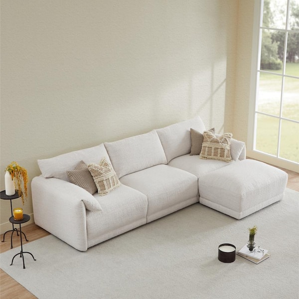 Spruce & Spring Oceanus 115.7 in. Straight Arm 4-Piece Fabric Modular Sectional in Pearl
