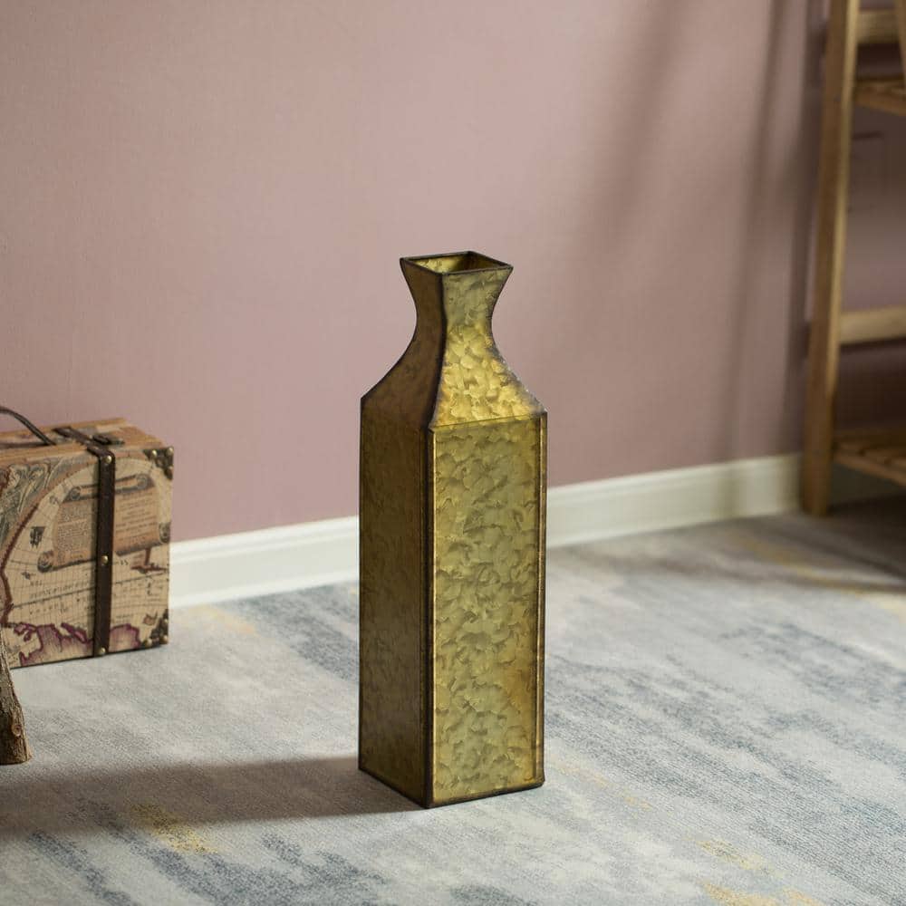 Medium Gold Textured Metal Bottle Shape Floor Vase