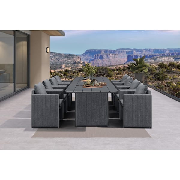 9-Piece Aluminum Outdoor Dining Set All-Weather Modern Rectangular Dining Table and Chairs with Olefin Cushions, Grey