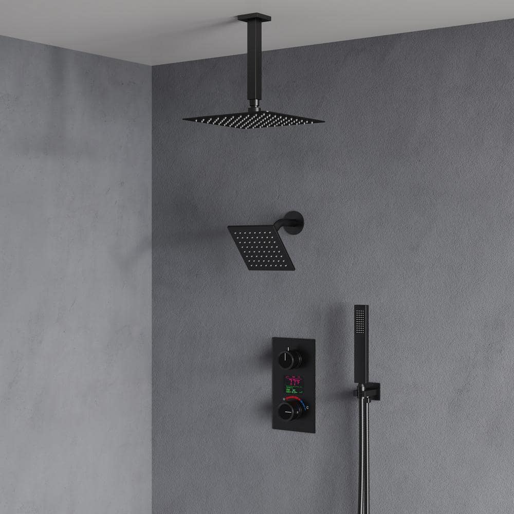 Matte Black Dual Shower System with LCD Display and Handheld