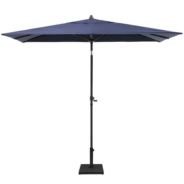 9 ft. x 5 ft. Rectangular Metal Market Crank and Tilt Outdoor Patio Umbrella in Navy with 55 lbs. Cement Umbrella Base