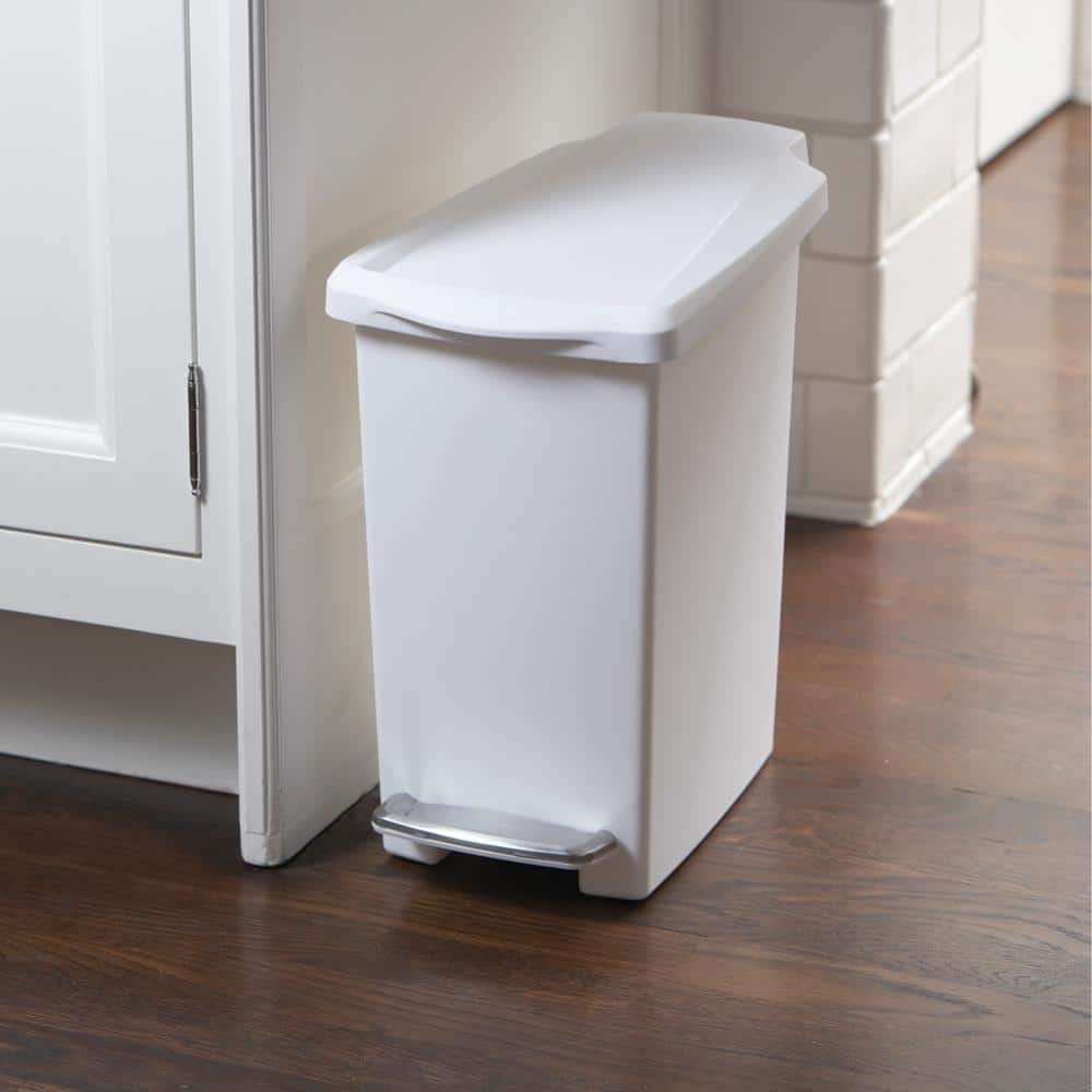 White Plastic Slim Step Trash Can with Pedal for Kids