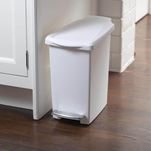simplehuman 10L Slim Step Bathroom Trash Can, White Plastic CW1332